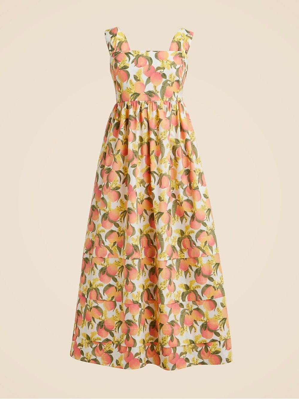 NWT J. Crew Poplin Peach-Print Square-Neck Maxi Dress in Cream and Pink